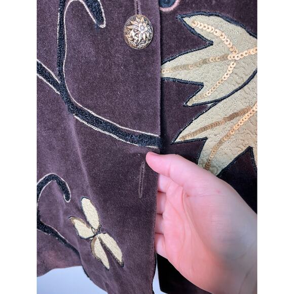 2000s Y2K Entice Brown Velvet Fall Floral Harvest Whimsigoth Artsy Boho Jacket L - Picture 6 of 8